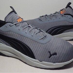Puma Gray Knit Sneakers with Black Formstripe and Orange Accents